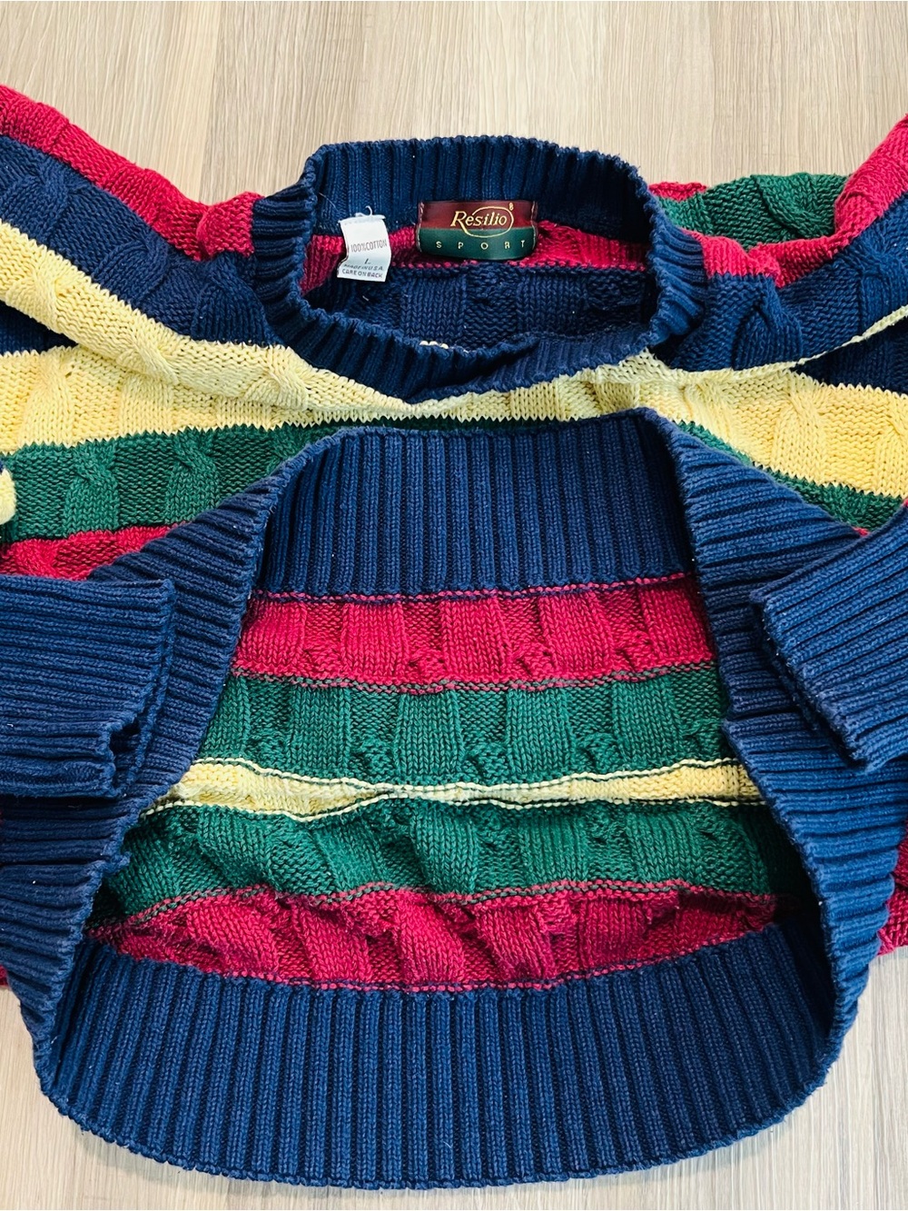 Vintage 90s Multi-Striped Colorful Classic Cable-Knit Sweater Made in USA - Picture 7 of 8